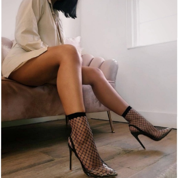 Last 7.5❗Black Clear Pointy Toeishnet Heel Sexy - Picture 8 of 8